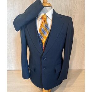Vintage Sears The Mens Store Suit 38S Pants 32 x 27 Vest Blue Pin Stripe3 Piece